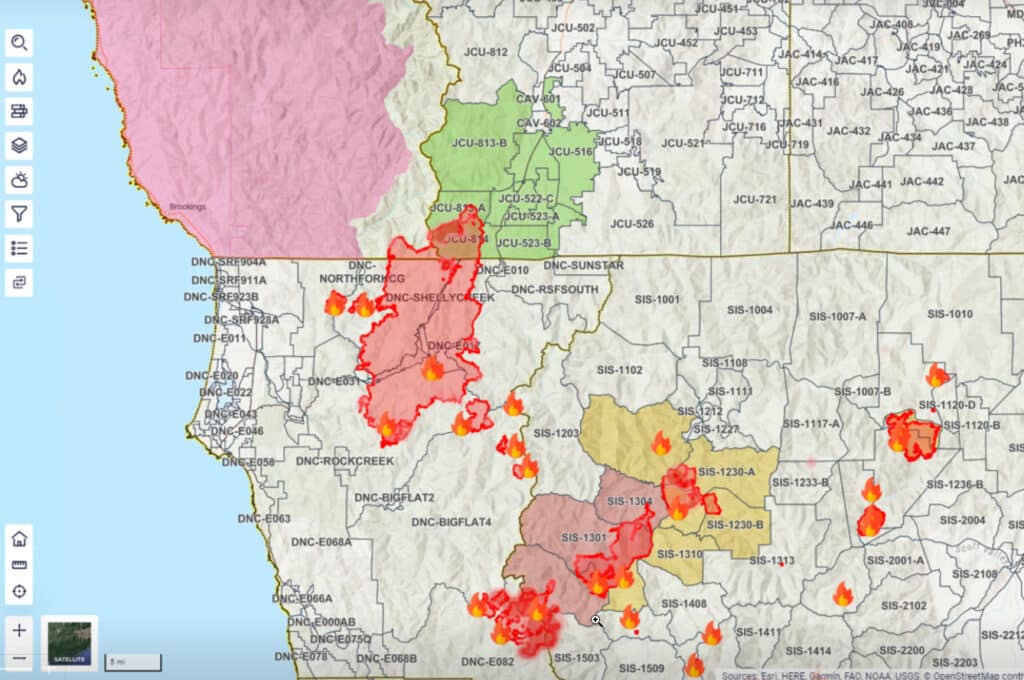 Image of Genasys Protect EVAC zones used in wildfire evacuation management.