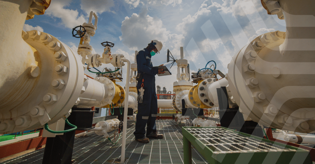 Oil & Gas employee inspecting facility.