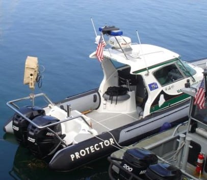 LRAD 450XL mounted on a small ship to patrol the region by sea.